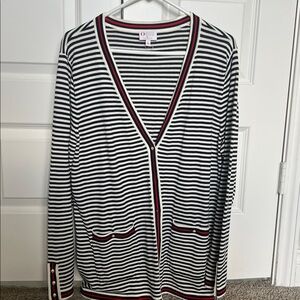 Talbots Black and White Striped Cardigan